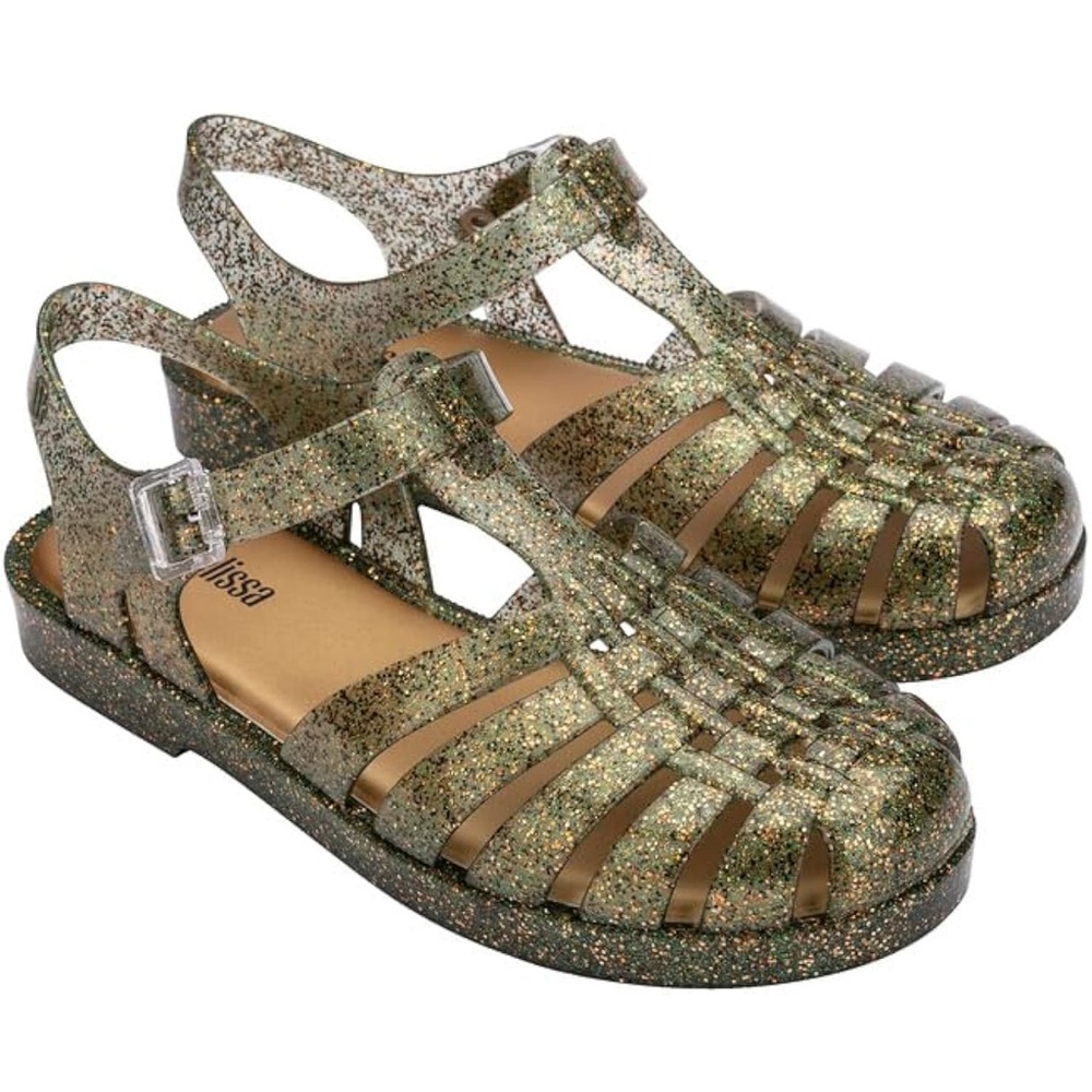 Melissa Adult Glittery Sandals - Gold & Green